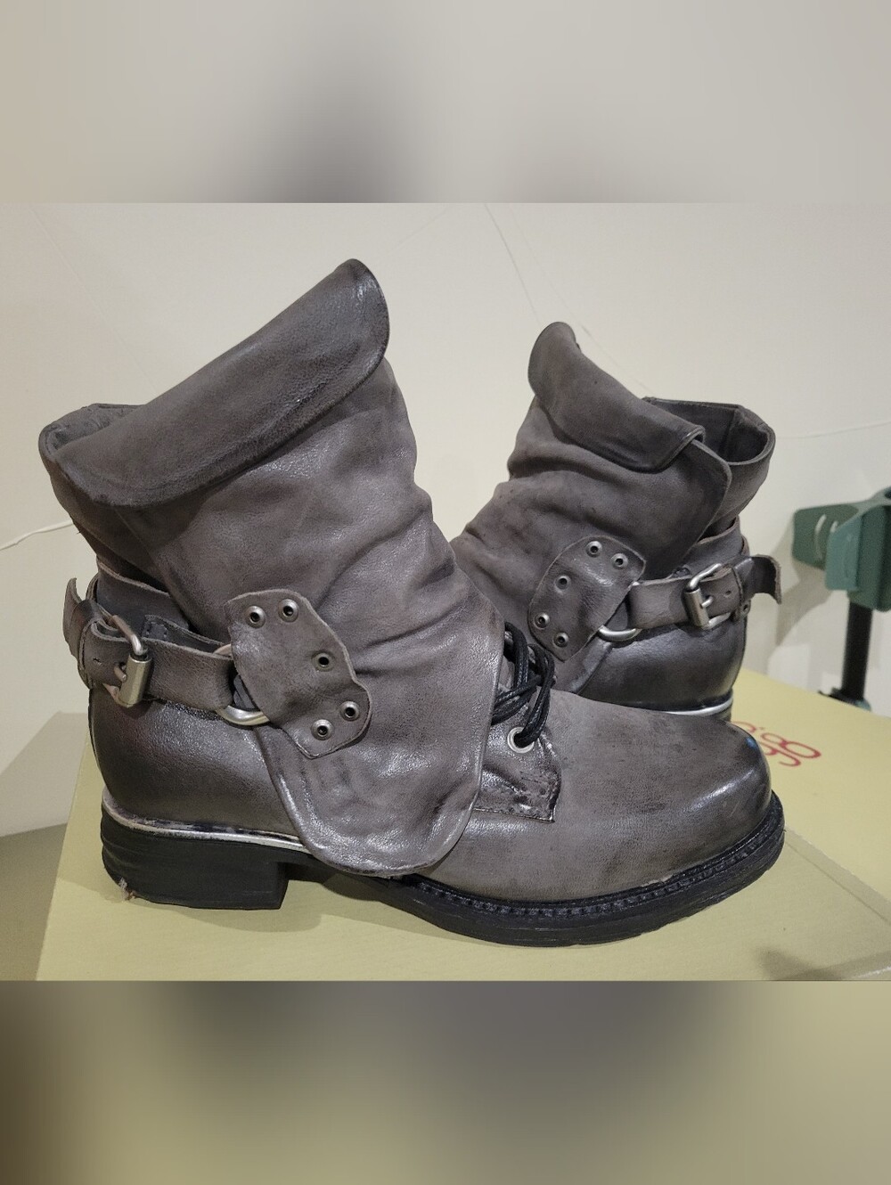 NEW A.S.98 SIMON Smoke Gray Leather Lace-Up Lined Boots 37 7